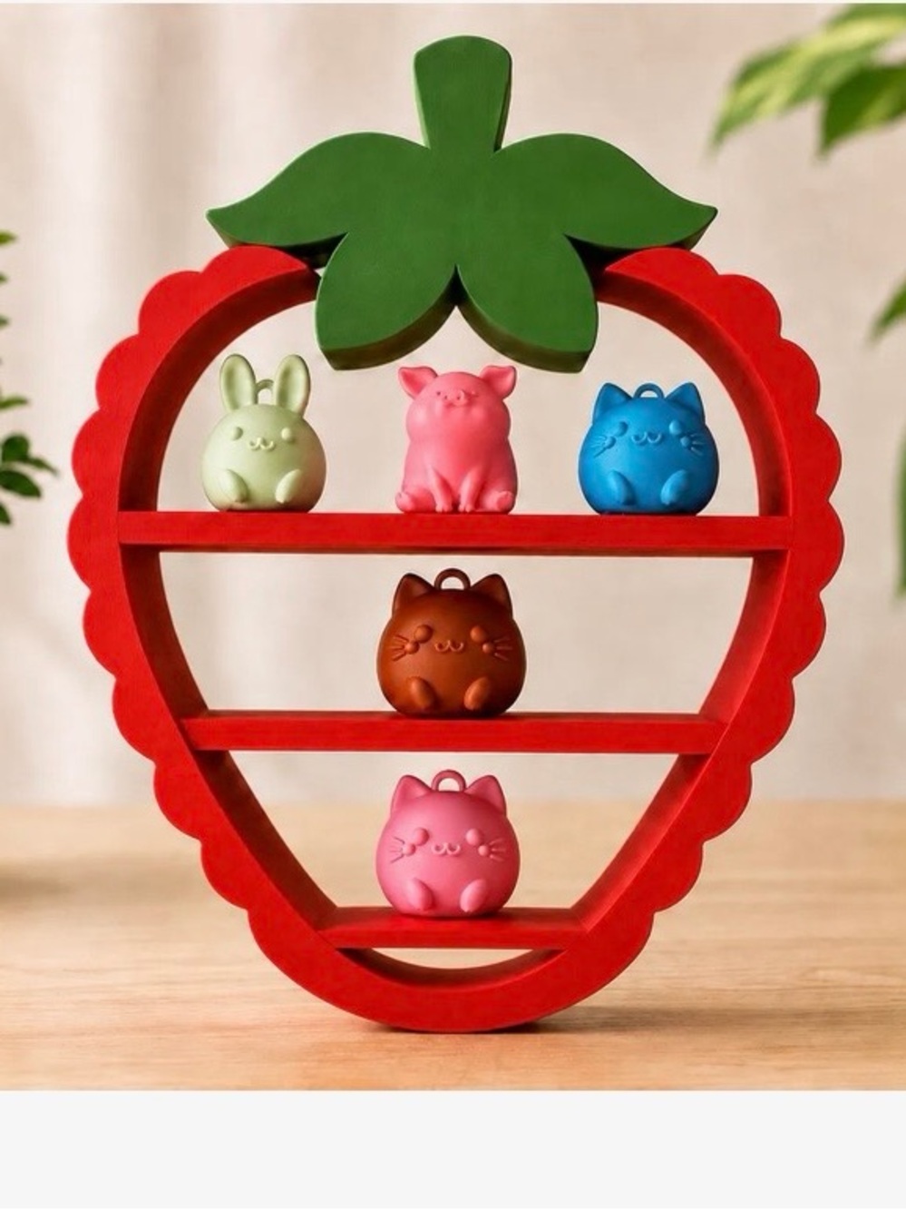 Cute Strawberry Shelf Small Toy Display - Red & Green